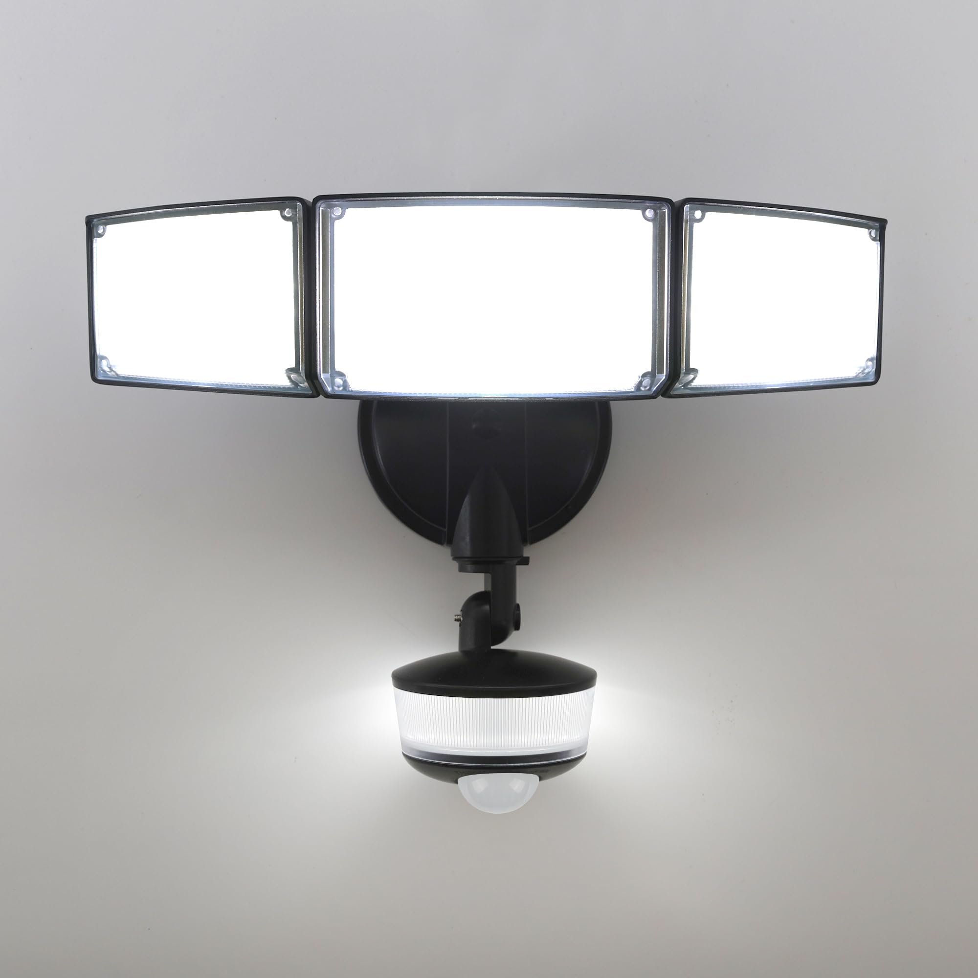 LUTEC 74W motion sensor flood light front view enhances outdoor visibility at night