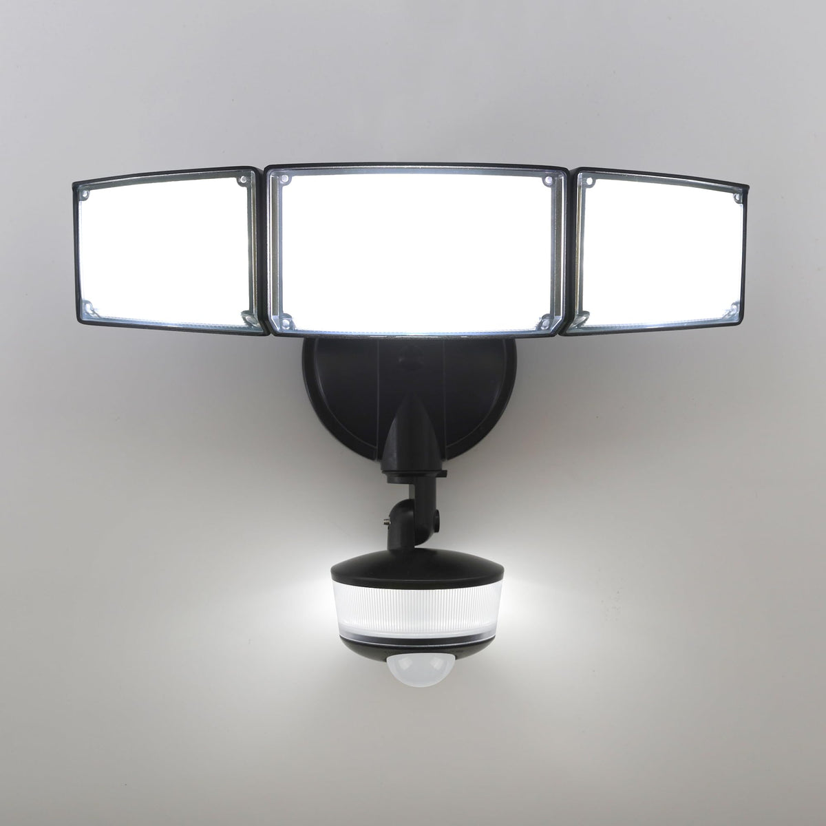 LUTEC 74W motion sensor flood light front view enhances outdoor visibility at night