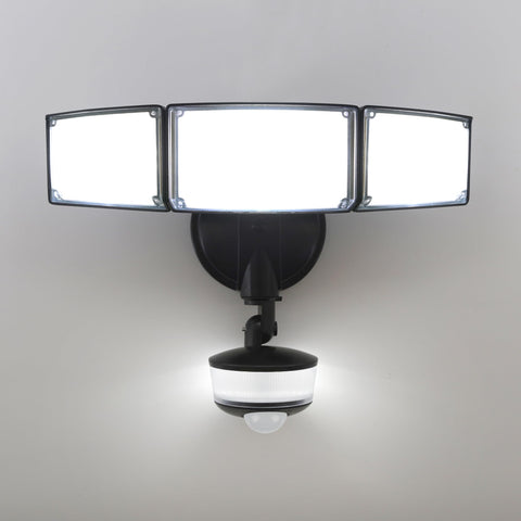LUTEC 74W motion sensor flood light front view enhances outdoor visibility at night