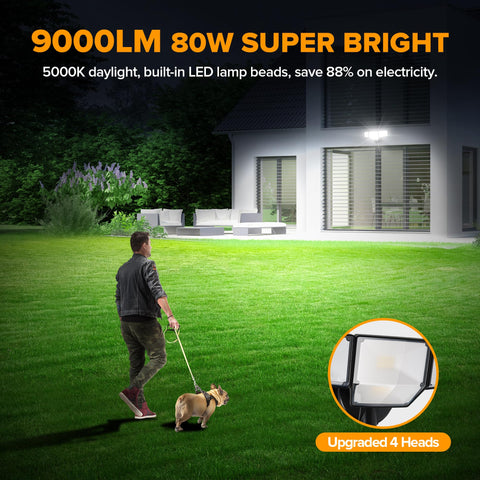 LUTEC four-head flood light demonstrates adjustable angles for customized coverage.