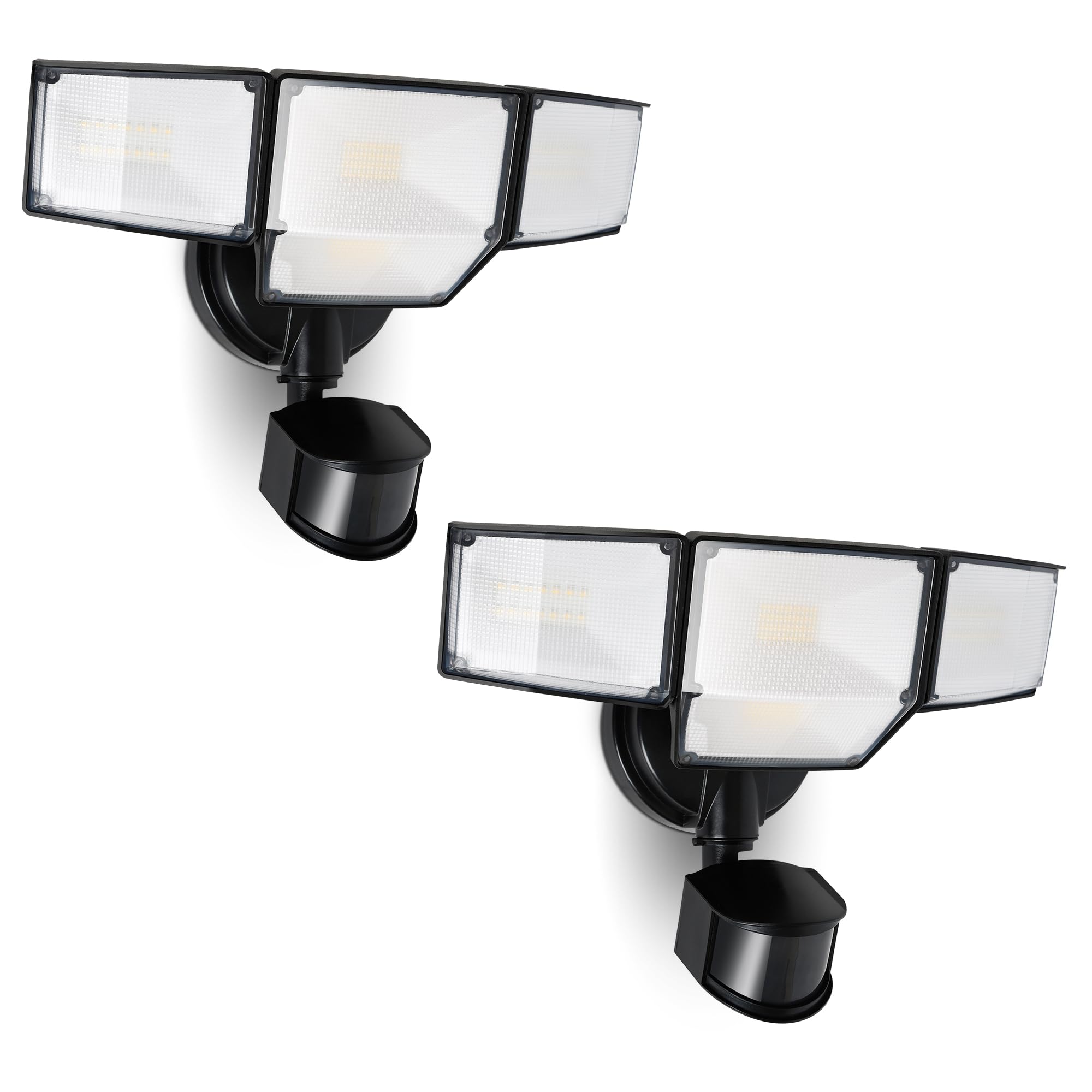 LUTEC 80W four-head security lights illuminate entryways with wide front-view coverage