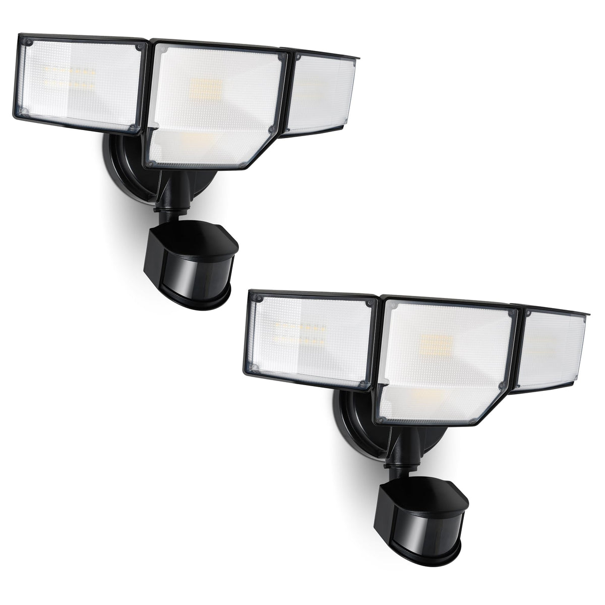 LUTEC 80W four-head security lights illuminate entryways with wide front-view coverage