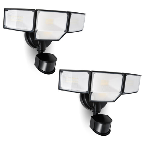 LUTEC 80W four-head security lights illuminate entryways with wide front-view coverage