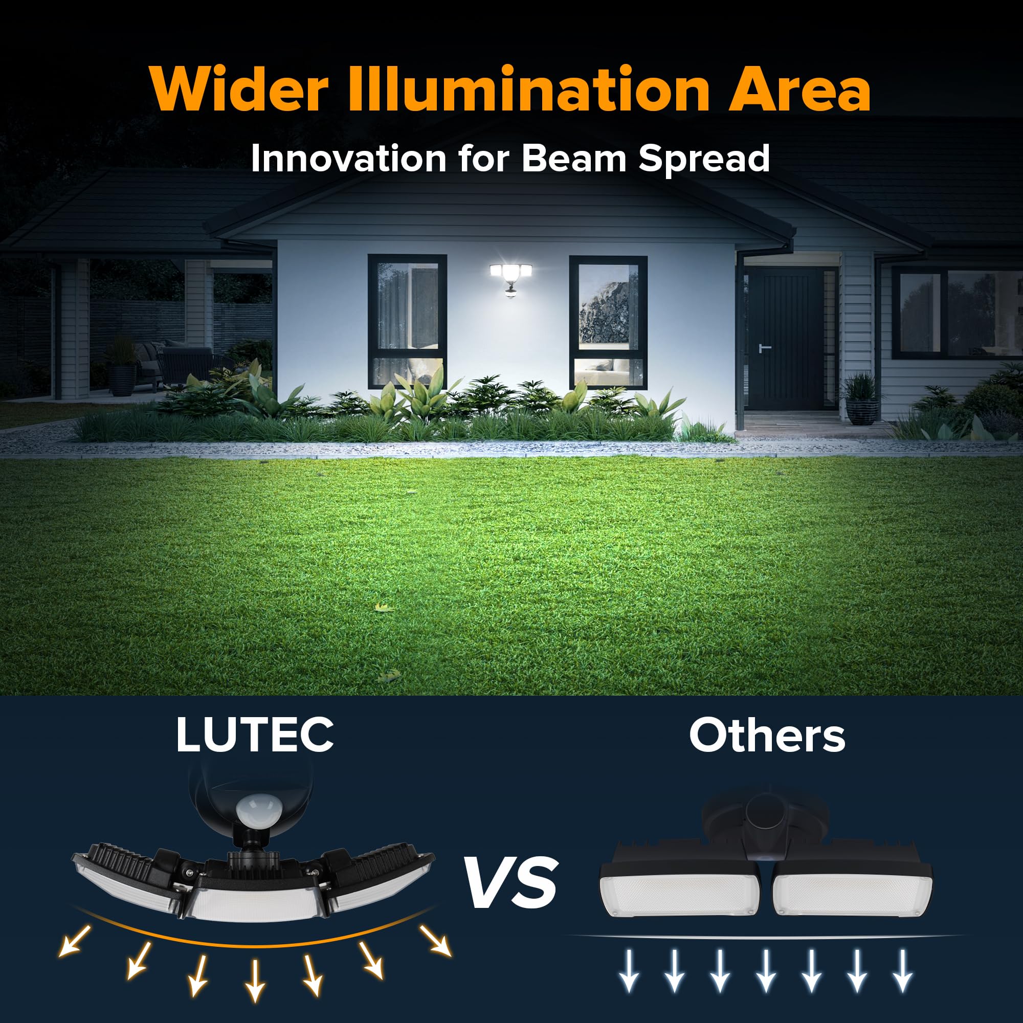 LUTEC four-head design enables flexible driveway and porch illumination.