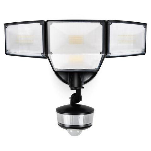 LUTEC 84W LED security light front view with four adjustable heads for wide coverage.