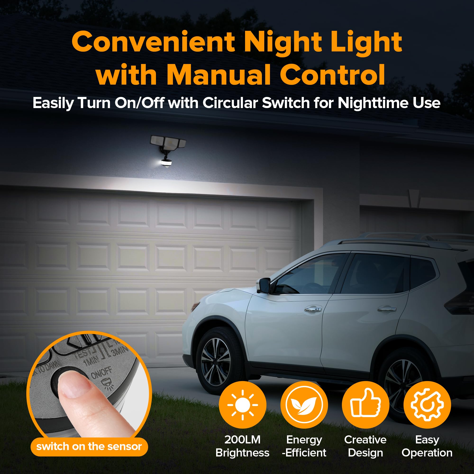 LUTEC night light mode provides ambient glow for entryways.