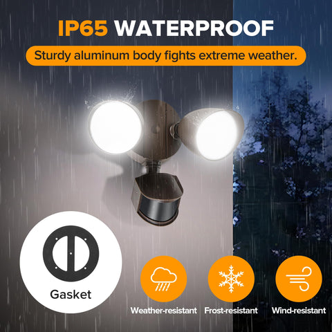 Adjustable heads in LUTEC fixture offer tailored porch or driveway coverage.