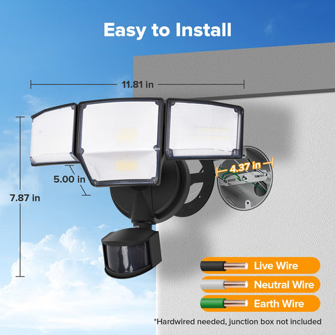 Black LUTEC security light designed for easy hardwired outdoor installation