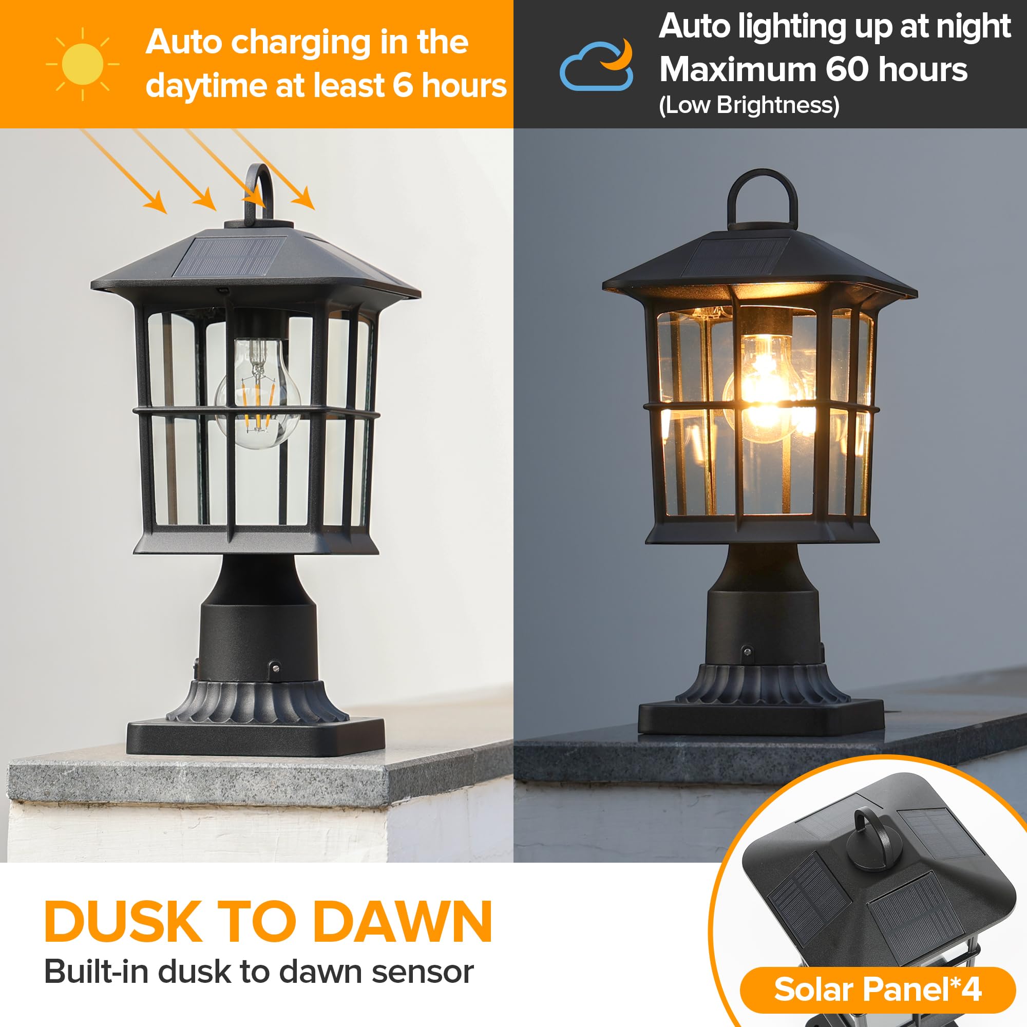 LUTEC dusk-to-dawn post light lighting nighttime walkways.