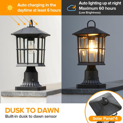 LUTEC dusk-to-dawn post light lighting nighttime walkways.