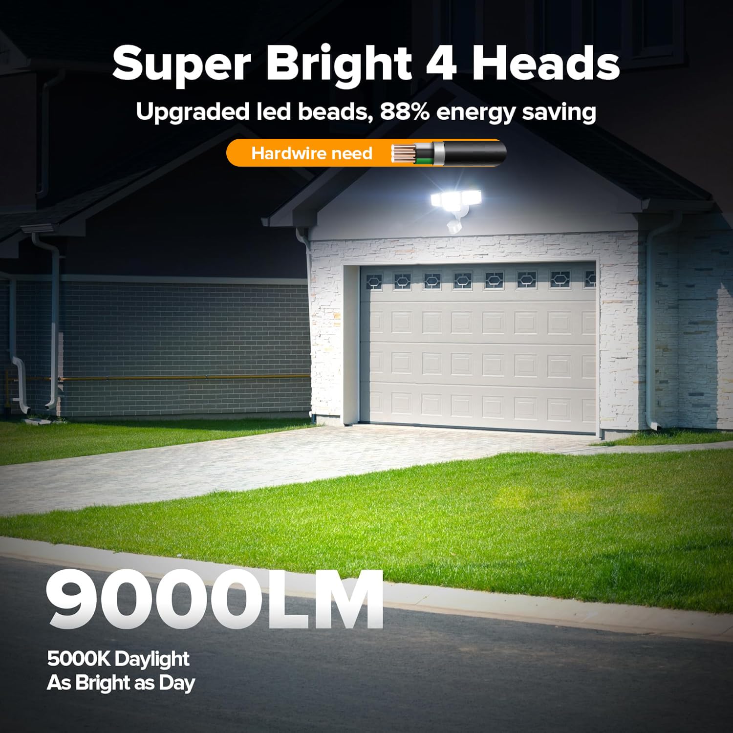 LUTEC four-head flood light wide-area coverage for yards and driveways
