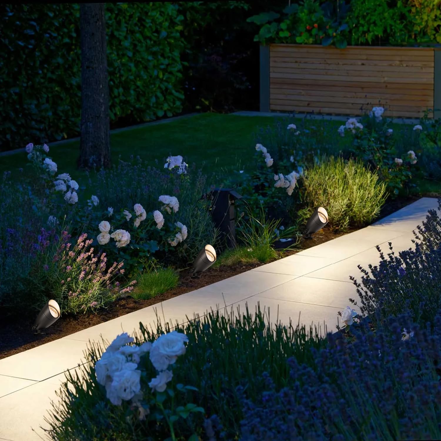 LUTEC garden-pathway placement light, blends with landscape design.