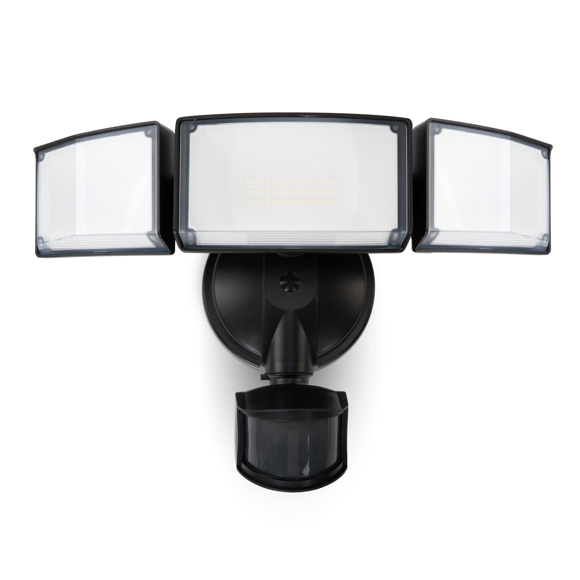 LUTEC three-head LED security light mounted on porch for wide coverage