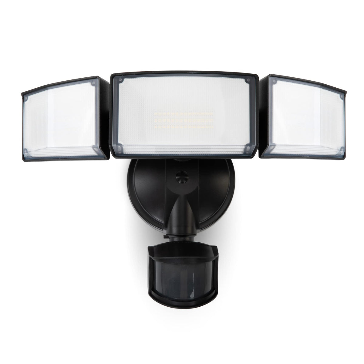 LUTEC three-head LED security light mounted on porch for wide coverage
