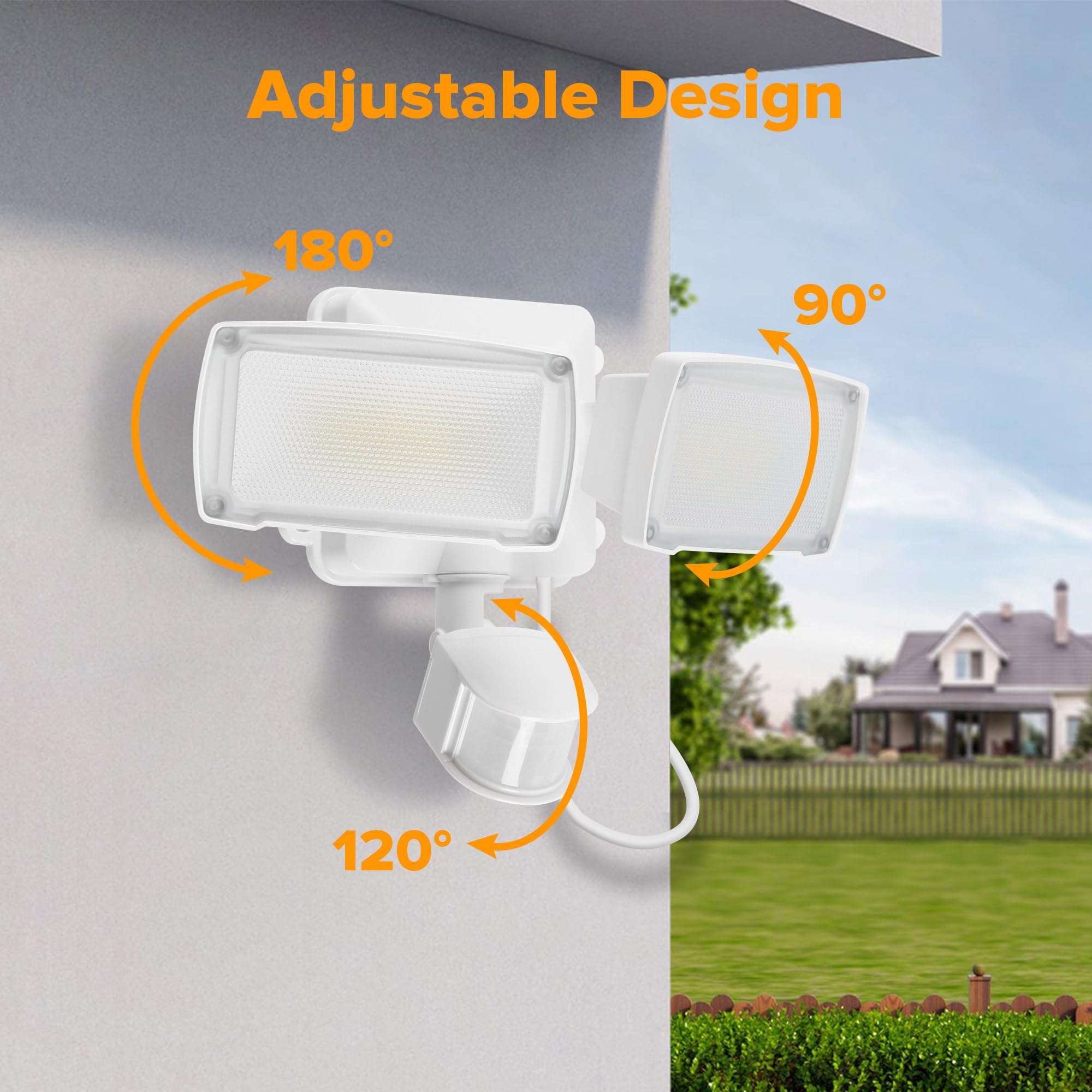 LUTEC motion sensor with 110-degree angle detects activity up to 49 feet.