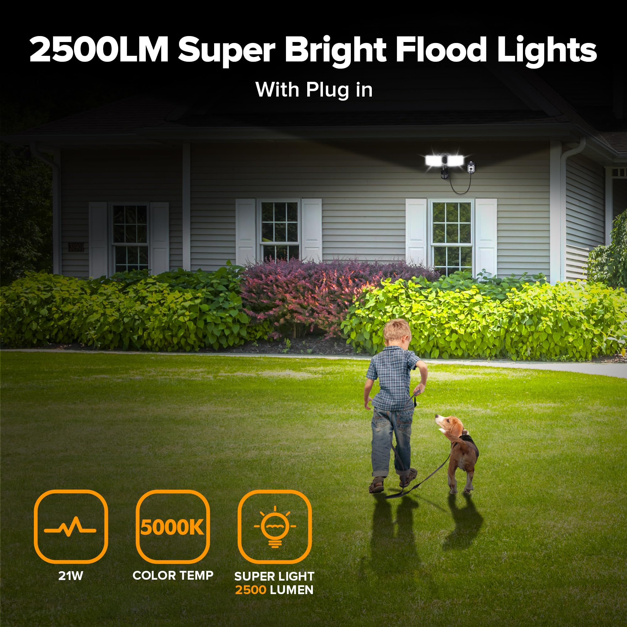LUTEC motion-sensor activation image showing 110-degree range and broad coverage.