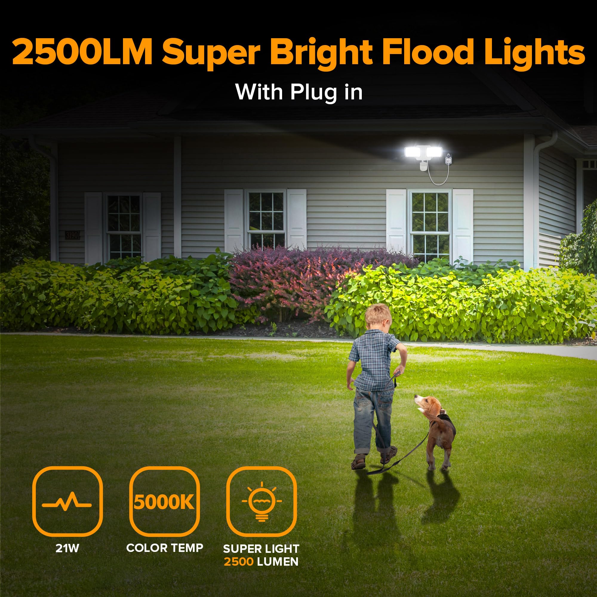 LUTEC outdoor flood light two-head design enhances perimeter lighting.