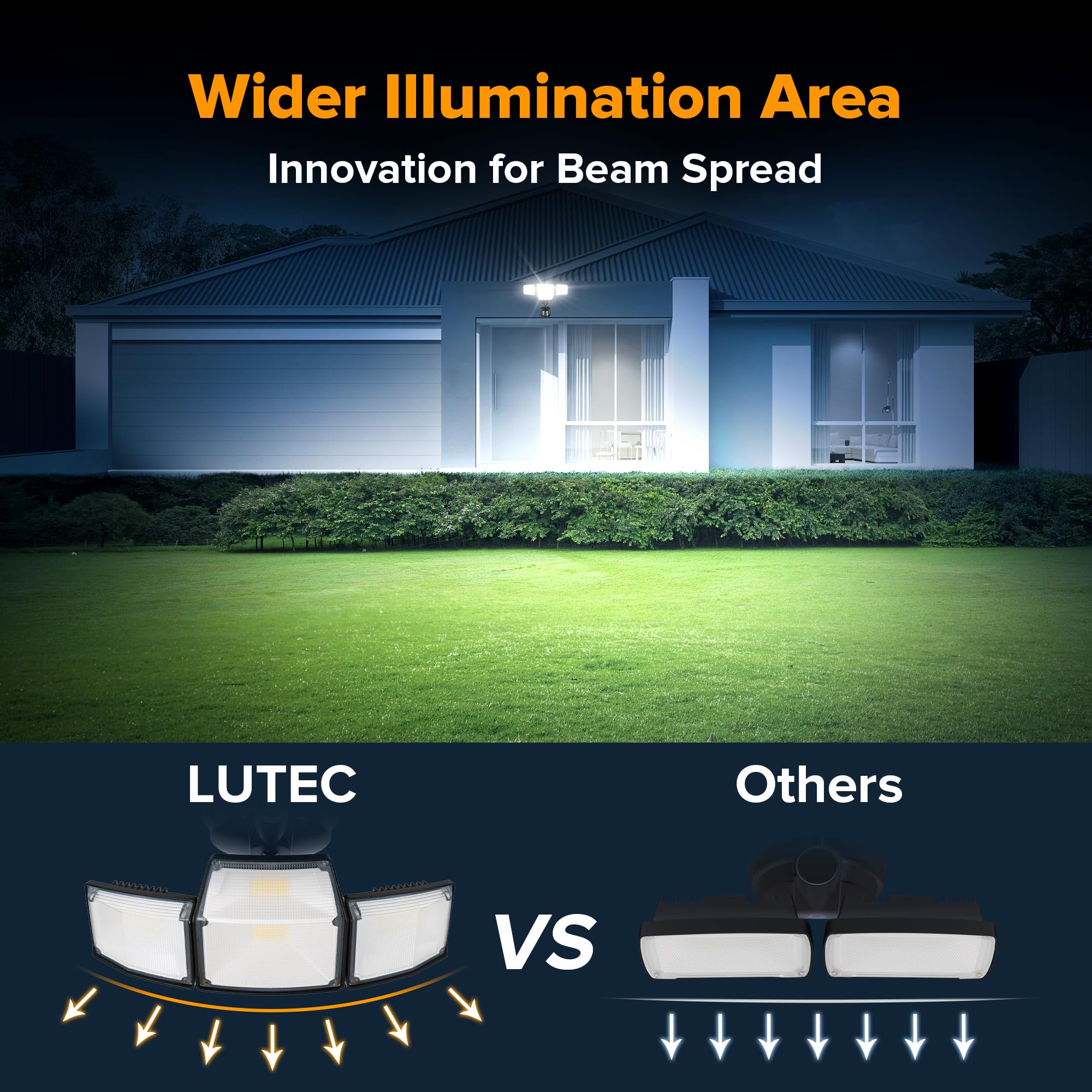LUTEC flood light in night mode providing 6-hour full brightness