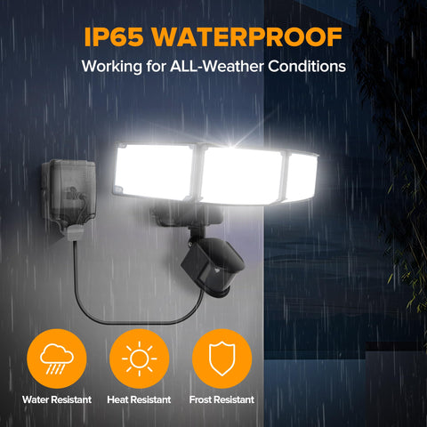 LUTEC flood light illustrating three flexible outdoor lighting modes.