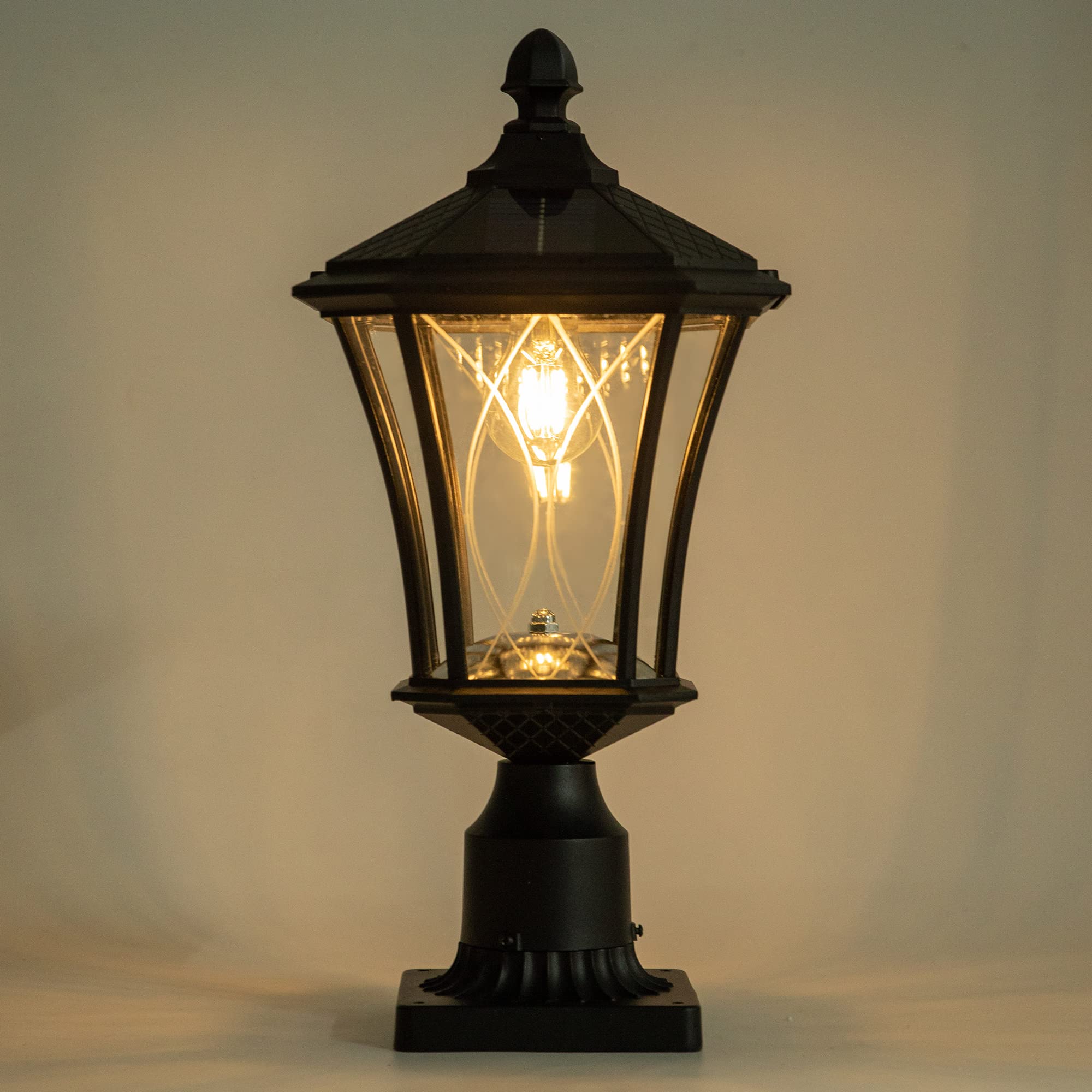 Lutec outdoor solar lamp post light with patterned glass for elegant garden lighting.