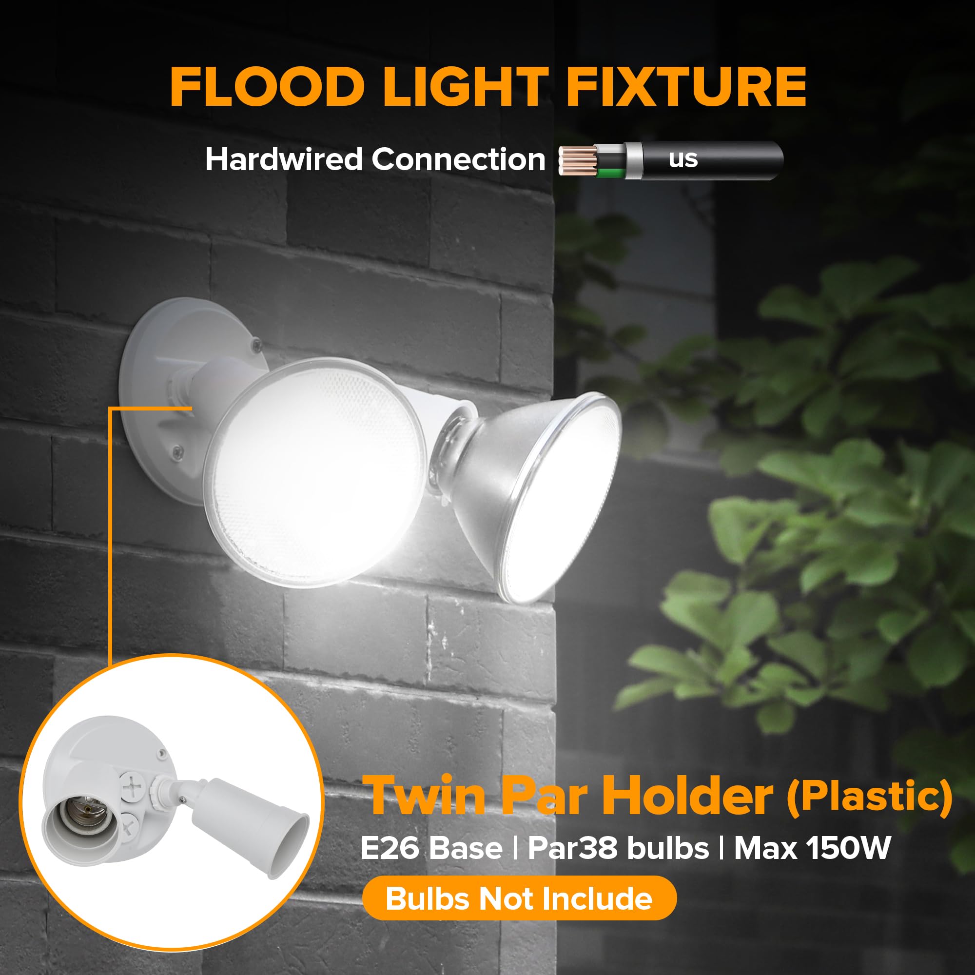 LUTEC PAR38 bulbs required up to 150W per lamp for bright performance.