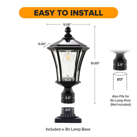 Lutec lamp head supports pole or pier mounting for flexible installation.
