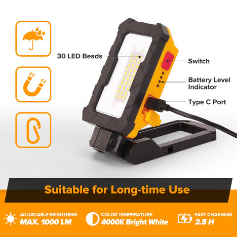 LUTEC work light with 200° swivel for precise angle control during repairs.