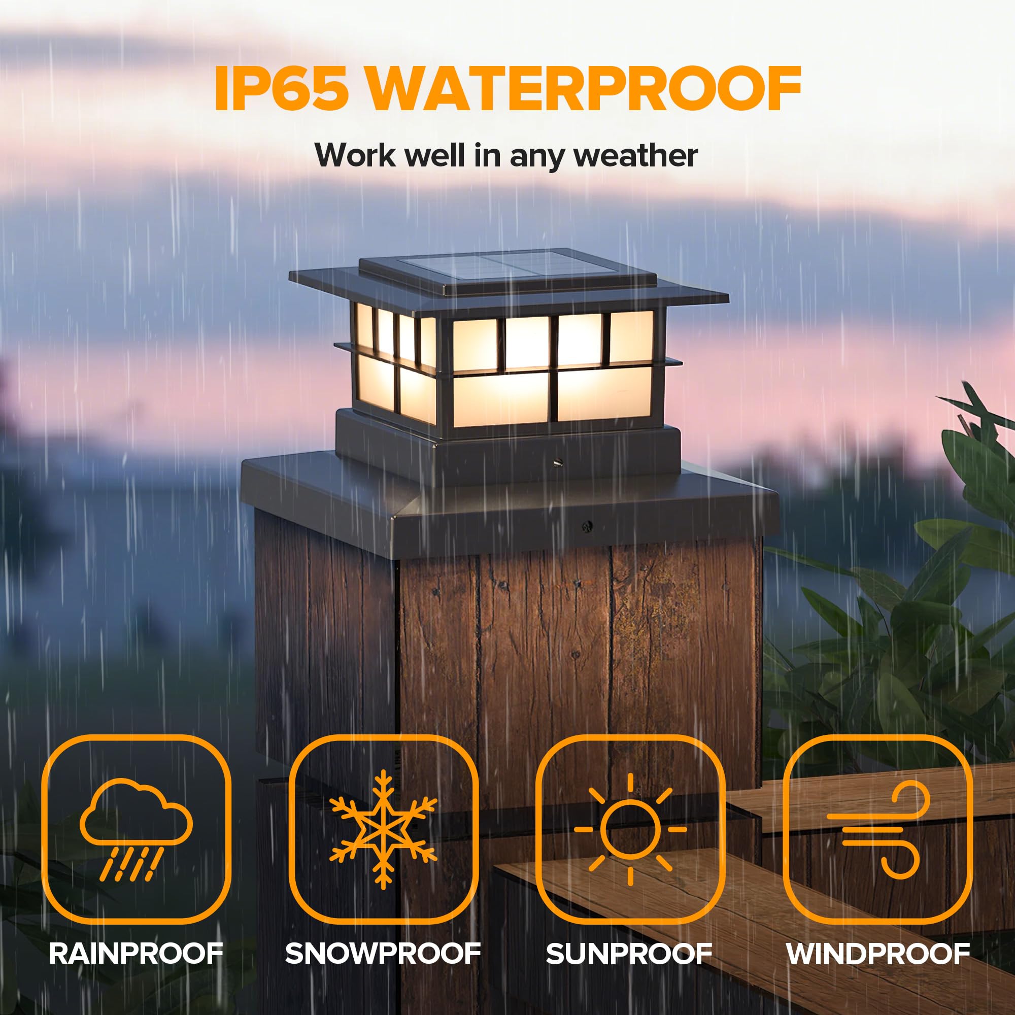 LUTEC solar post cap light mounted on a deck rail for boundary lighting.