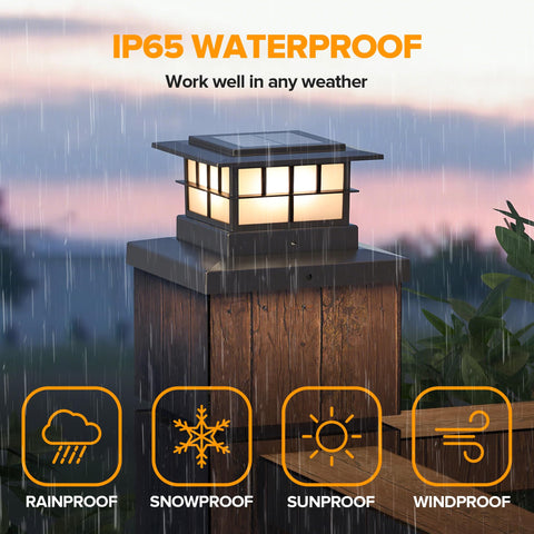 LUTEC solar post cap light mounted on a deck rail for boundary lighting.