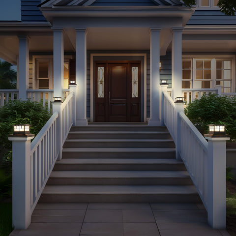 LUTEC 6-pack lights installed along a walkway on vinyl posts.