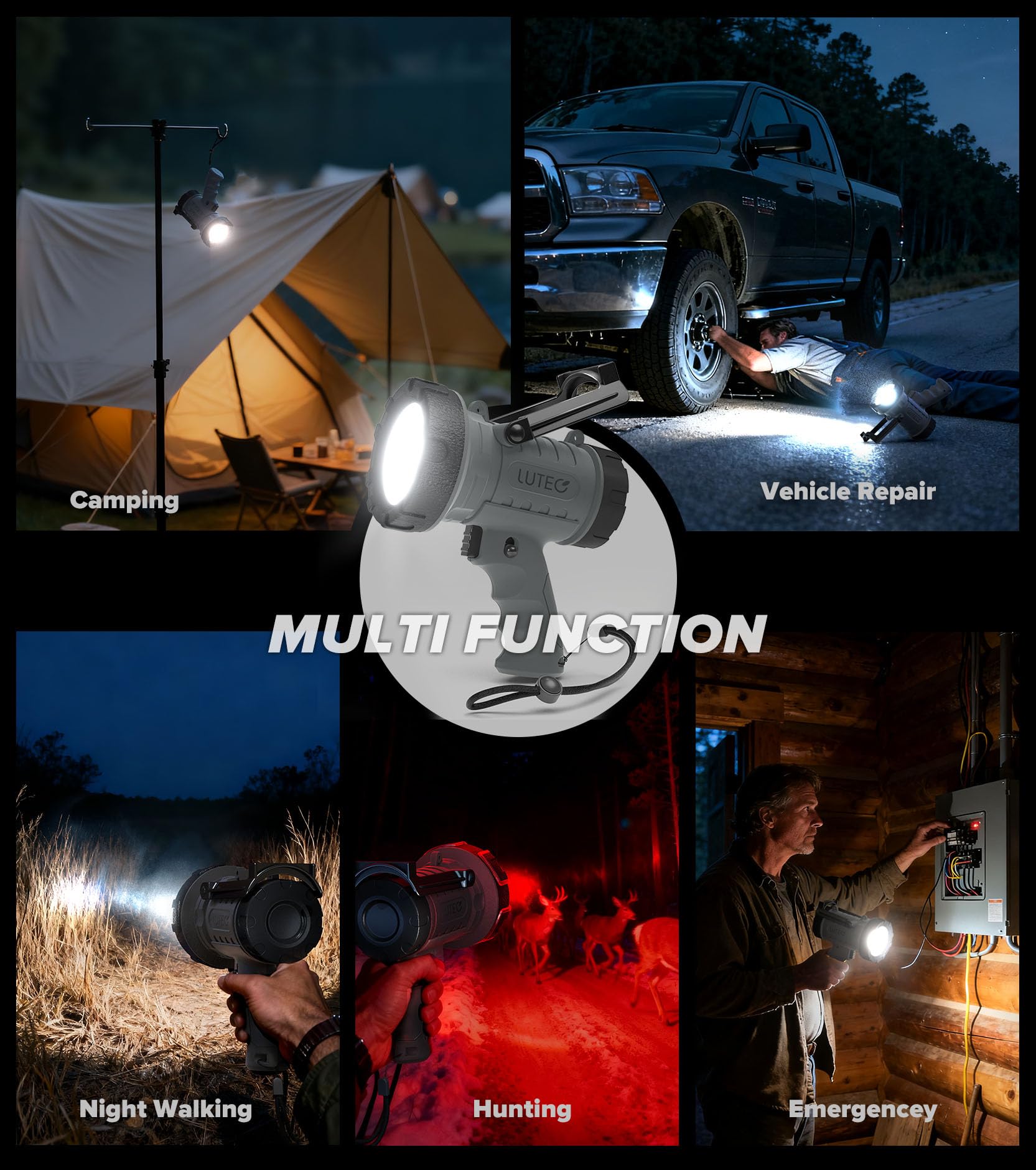 LUTEC accessories include wristband and rear-cover strap.
