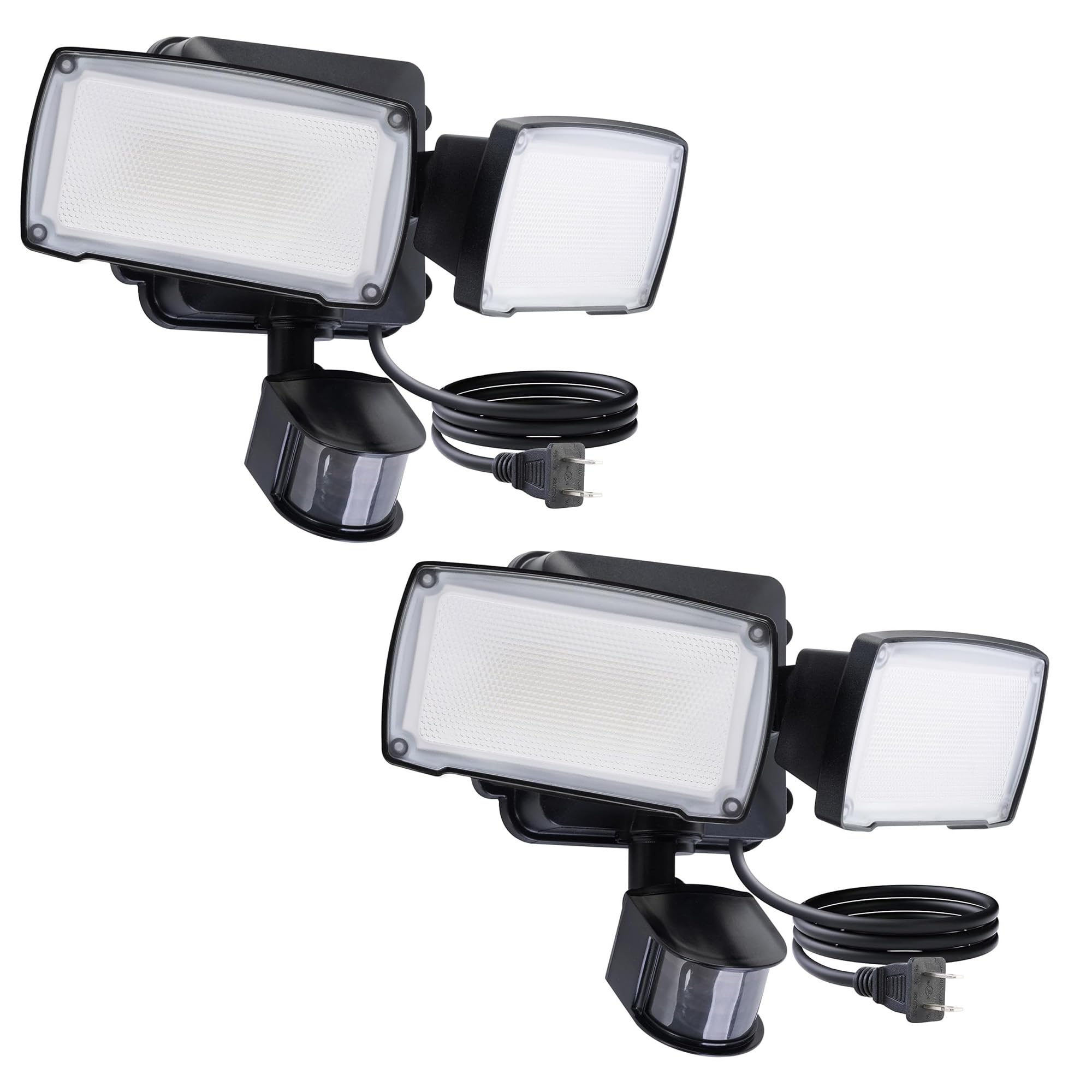 LUTEC two-pack outdoor plug-in motion sensor lights, front view for enhanced entry lighting.