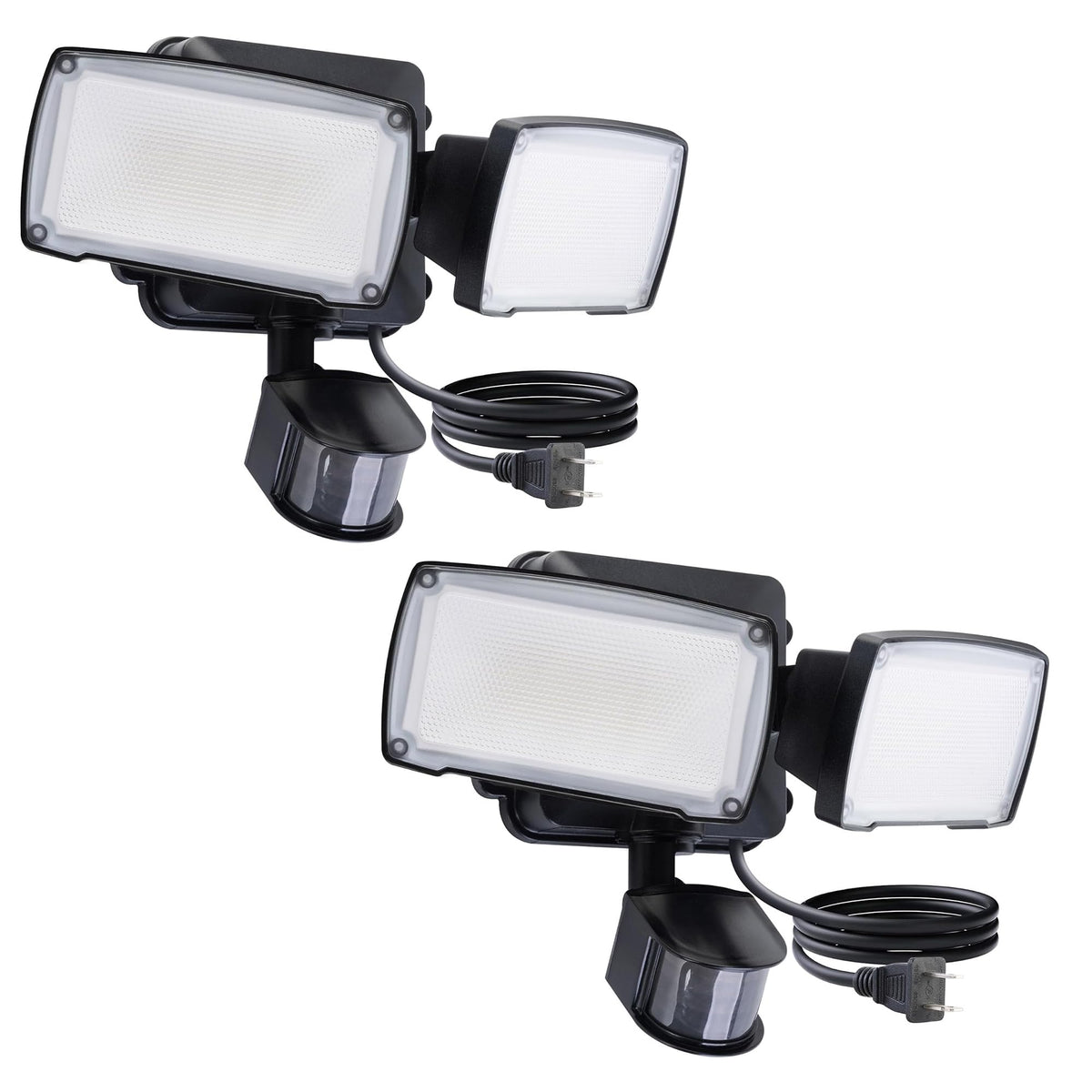 LUTEC two-pack outdoor plug-in motion sensor lights, front view for enhanced entry lighting.