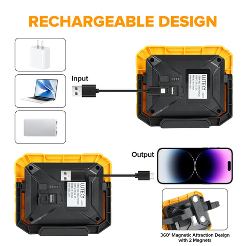 LUTEC Type-C charging port for quick recharges of the work light