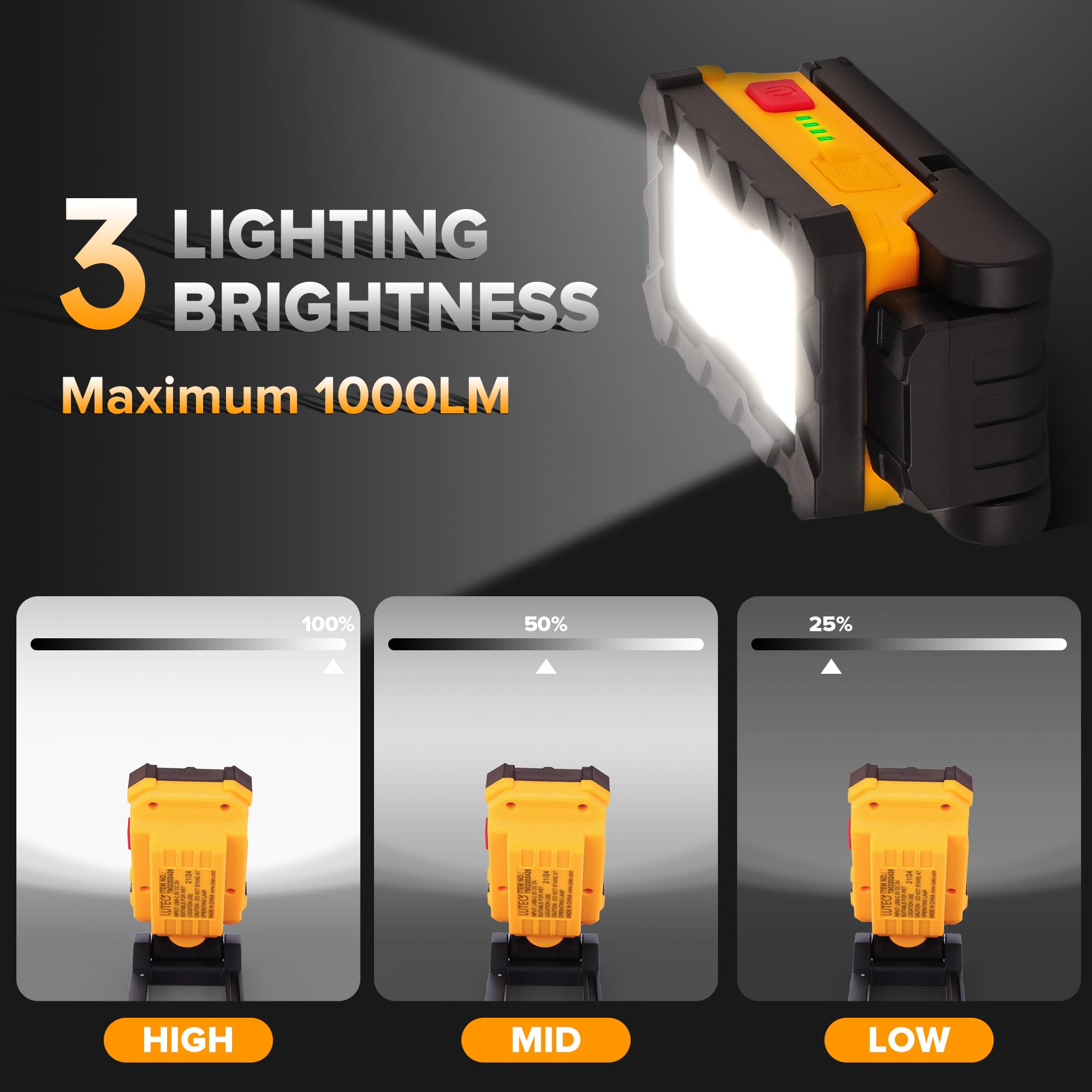 LUTEC light featuring a magnetic base for hands-free mounting on metal surfaces.