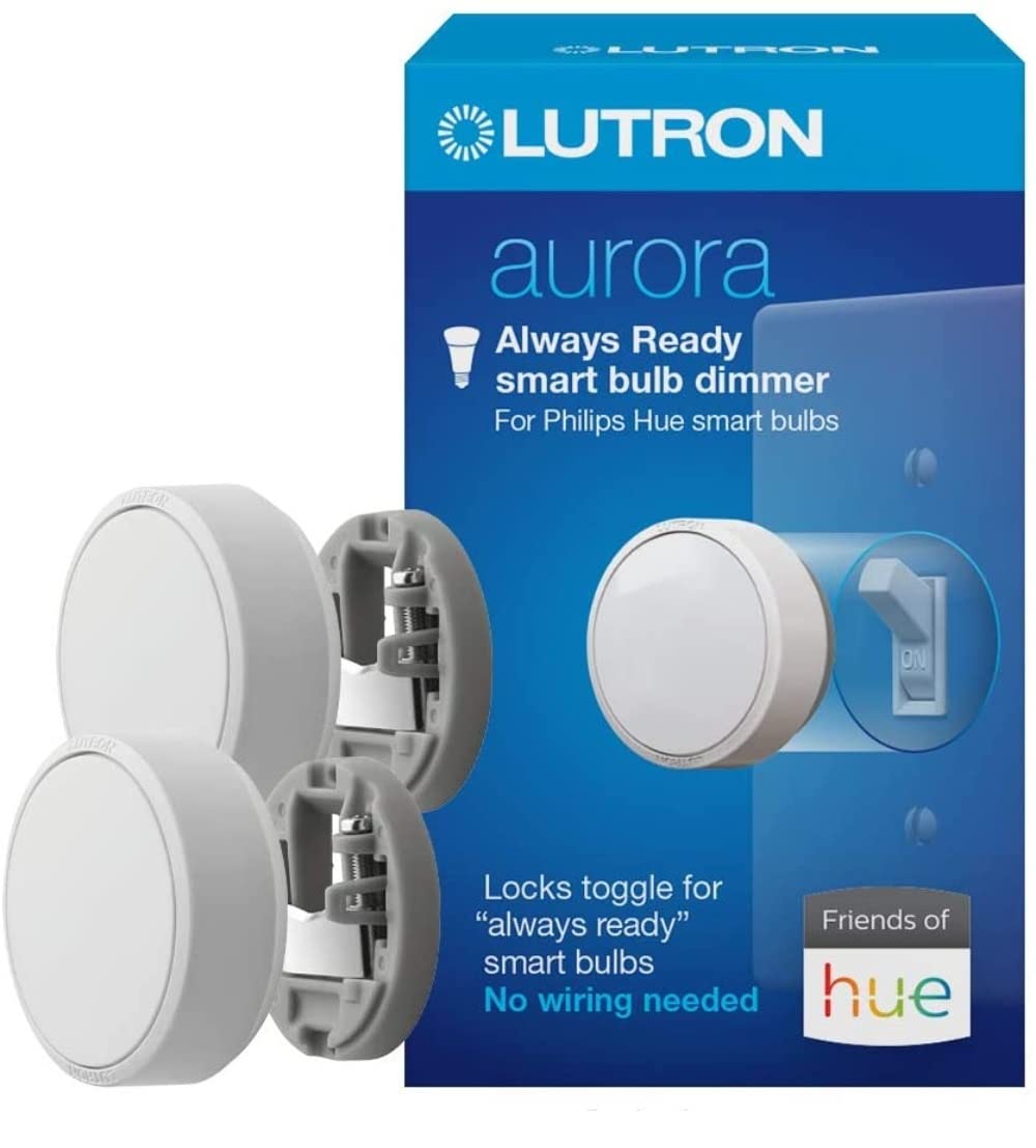 Lutron Aurora dimmer 2-pack front view for effortless Hue control.