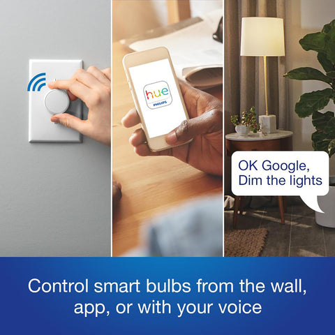 Rotary knob enables quick dimming without an app.