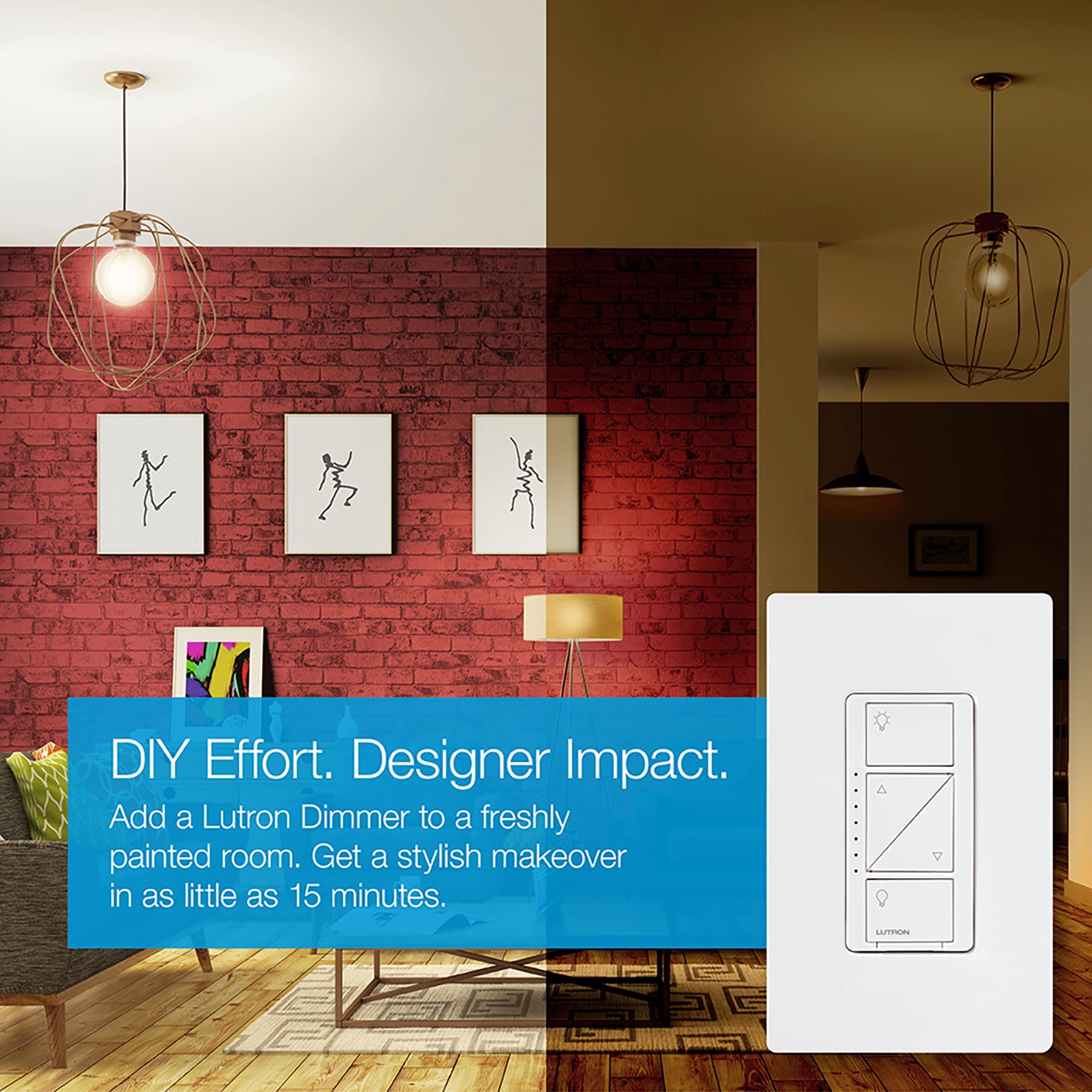 Caseta dimmer provides smooth brightness control for LED bulbs.