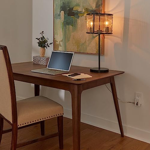 Lutron Caseta dimmer on table lamp for flexible controls.