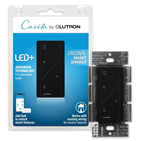 Lutron Caseta original dimmer black front view for modern home lighting