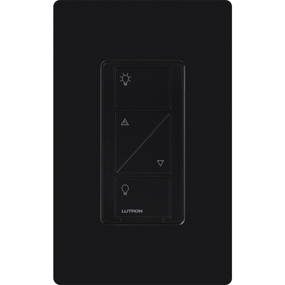 Lutron Caseta original dimmer black in-wall installation shows clean integration