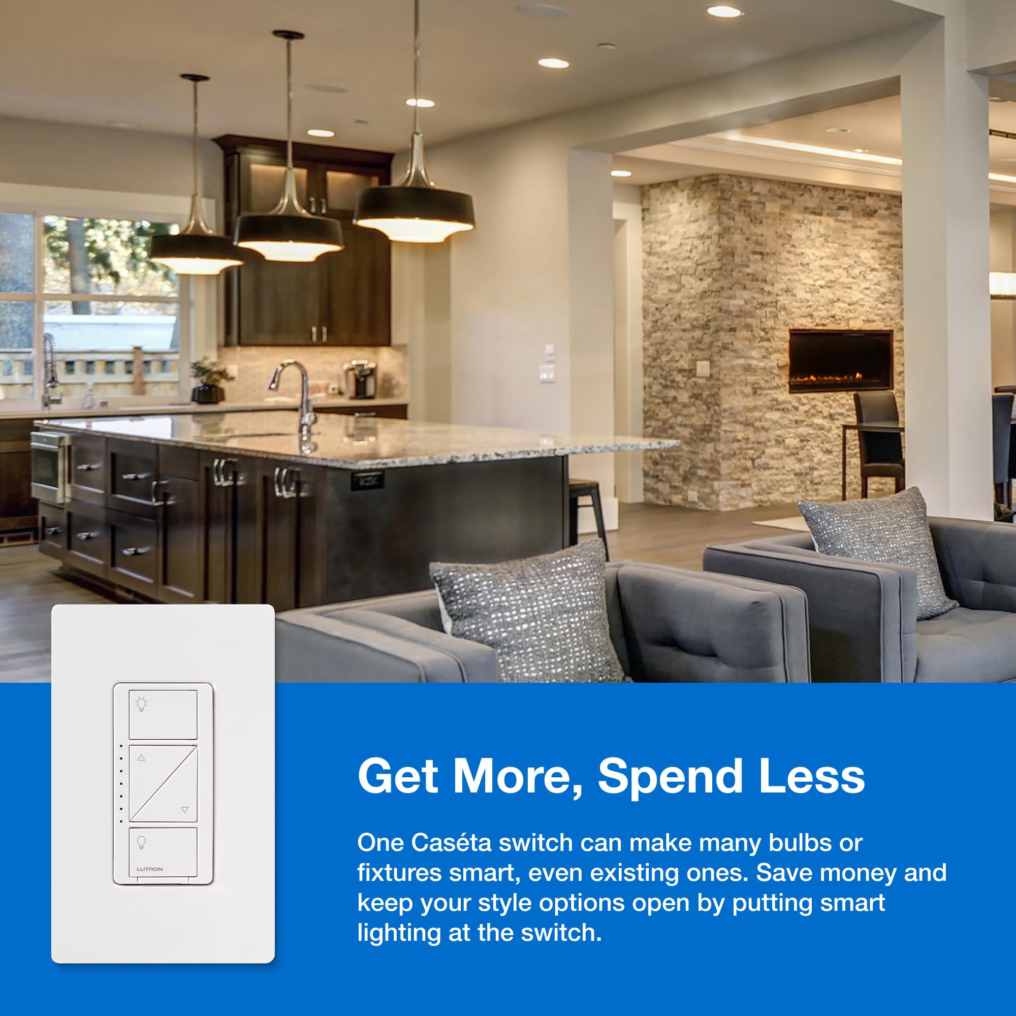 LED bulbs dimmed with Caseta for cozy living room ambiance