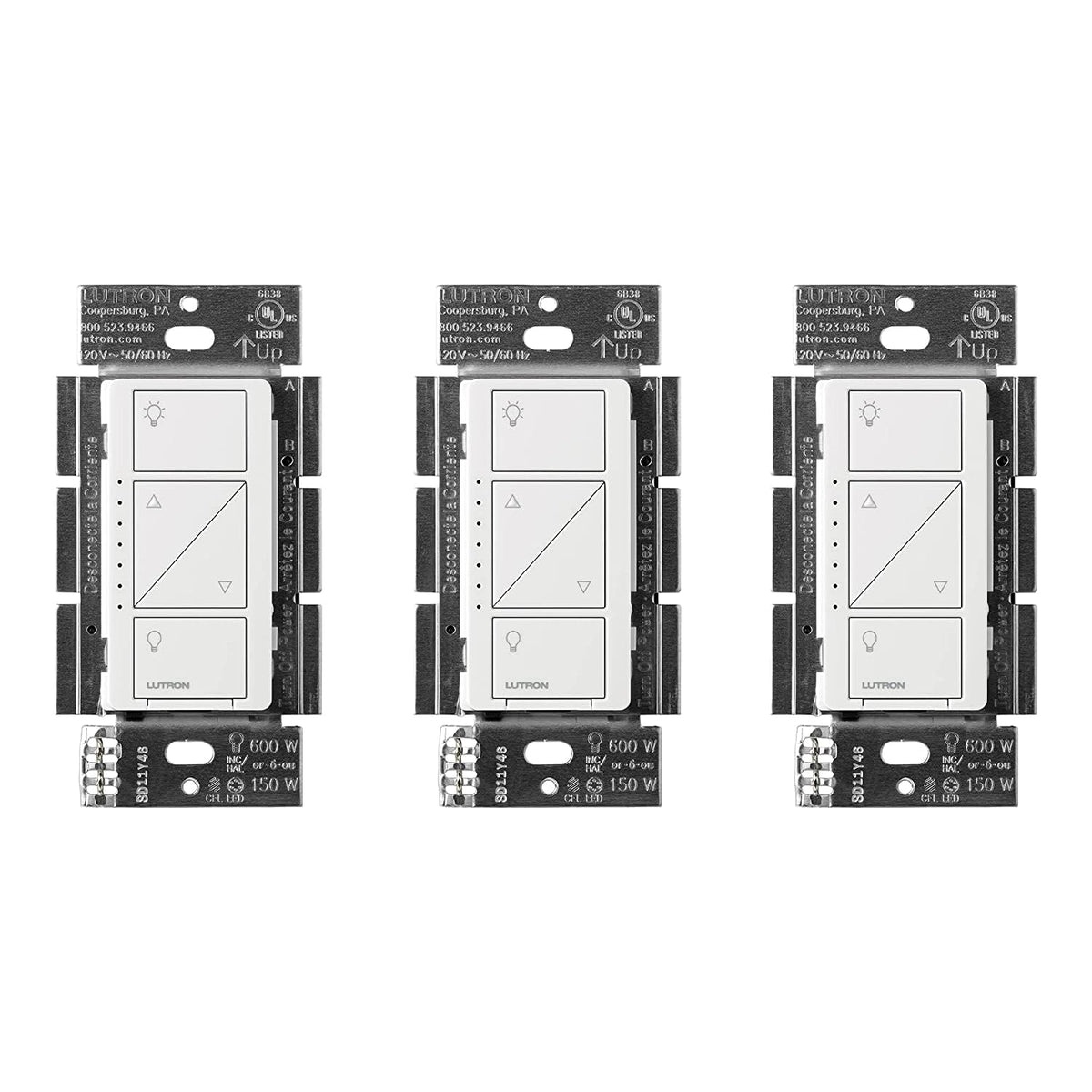 Lutron Caseta original dimmer on wall enabling smooth LED dimming for cozy evenings.