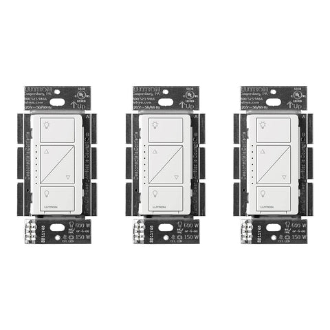 Lutron Caseta original dimmer on wall enabling smooth LED dimming for cozy evenings.