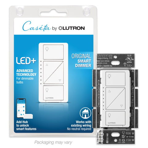 Lutron Caseta original dimmer white front view showing sleek dimming control