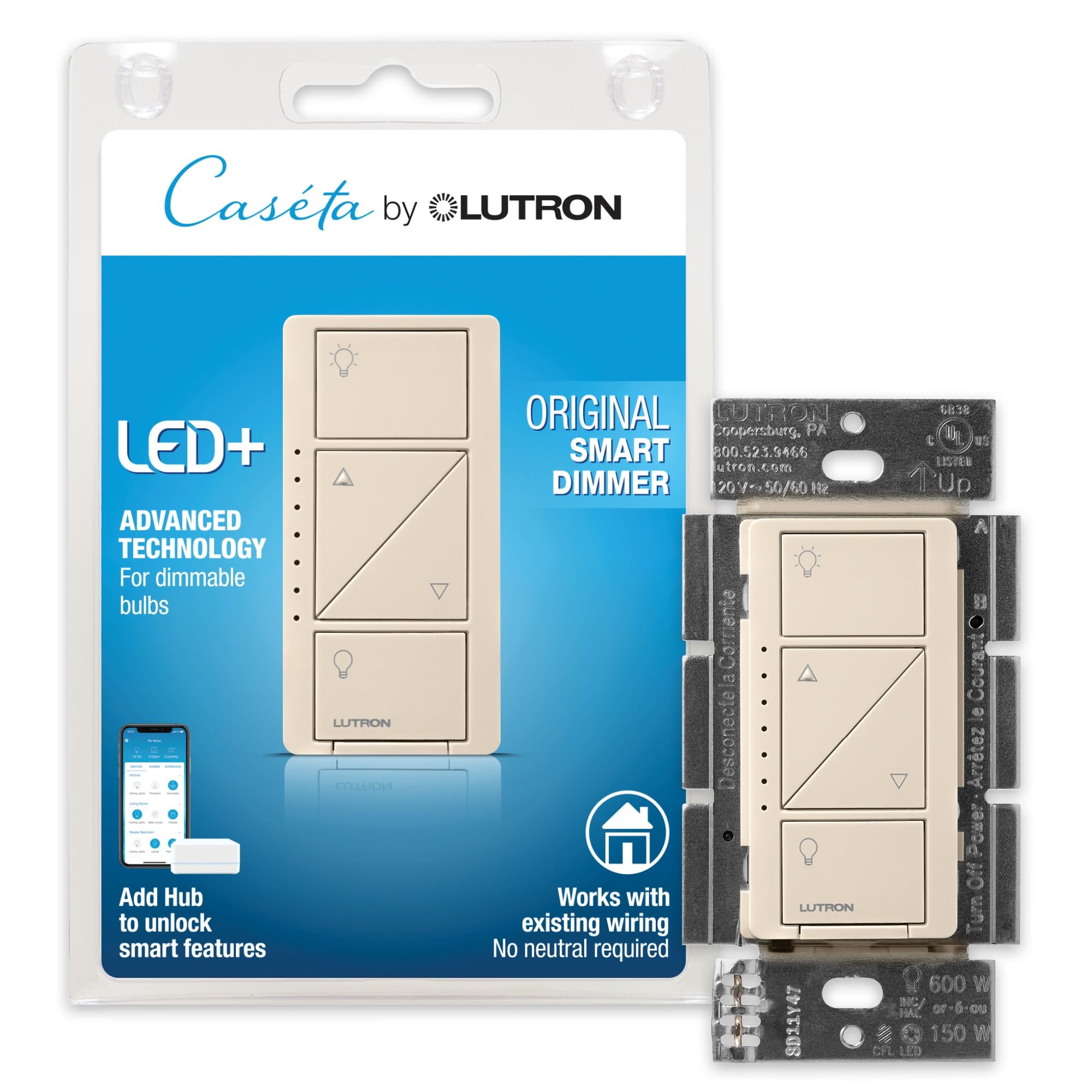 Lutron Caseta original smart dimmer in dimmed LED mode for ambient lighting
