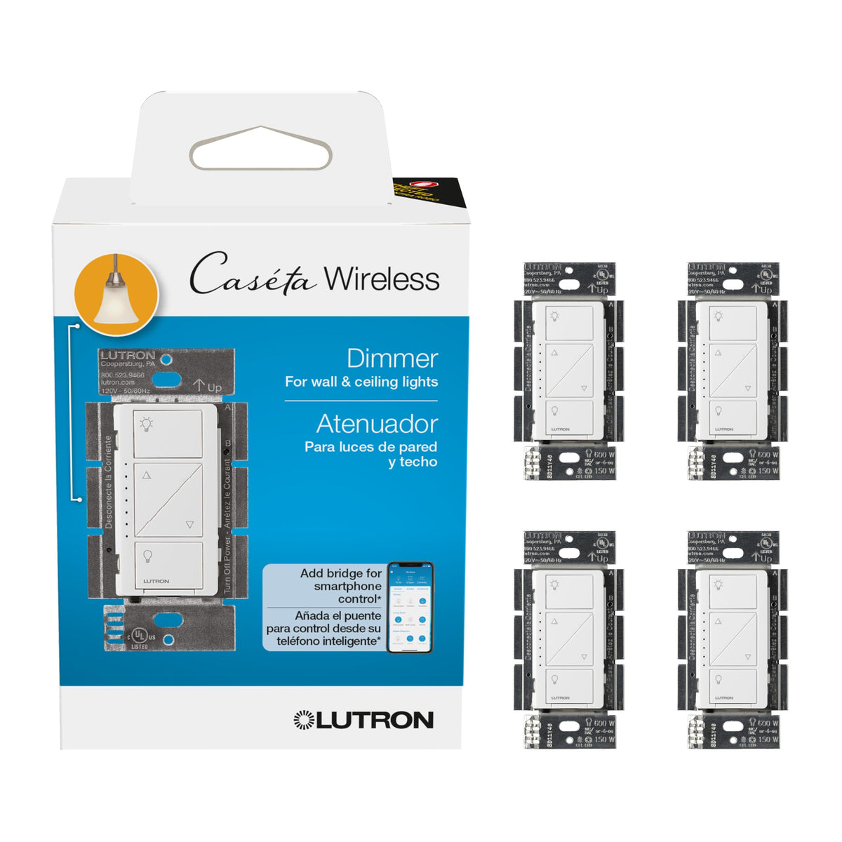 Lutron Caseta dimmer on a wall switch provides mood lighting and control.