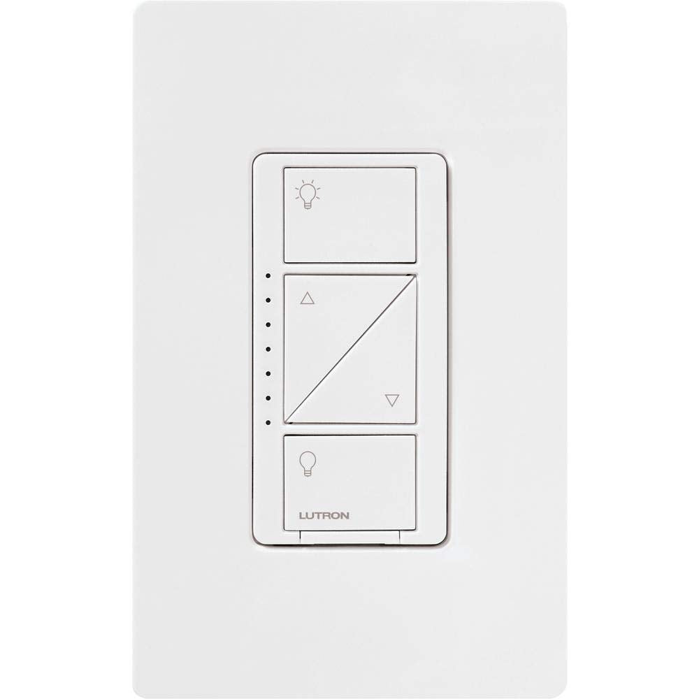 Lutron Caseta original dimmer switch front view in white for smooth operation.
