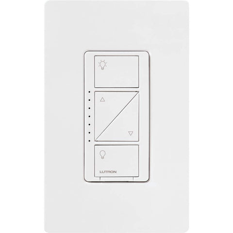 Lutron Caseta original dimmer switch front view in white for smooth operation.