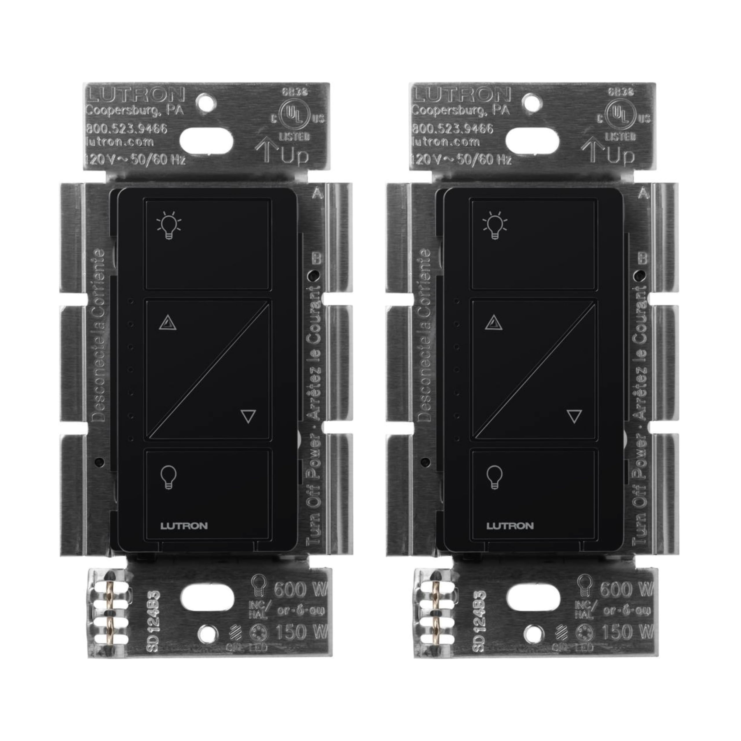 Lutron Caseta Original Smart Dimmer switch front view for precise LED dimming.
